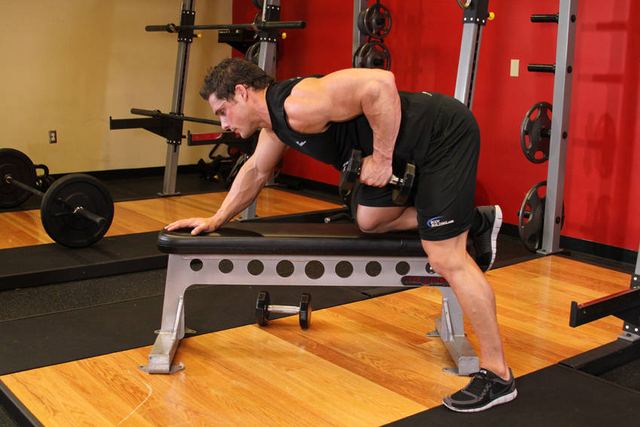 One-Arm Dumbbell Rows – end position